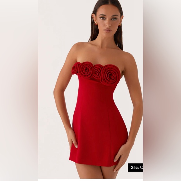 Peppermayo Dresses & Skirts - Peppermayo Dress Womens Large 8 Red Patsie Strapless Rosette Mini Party Cocktail